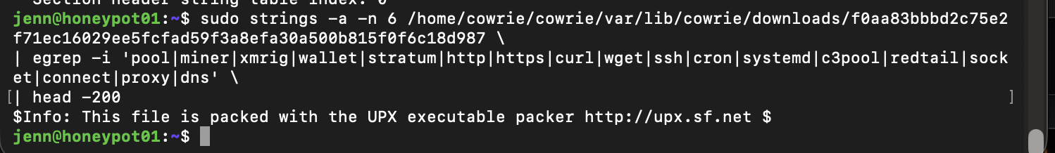 Strings output showing a UPX executable-packer signature